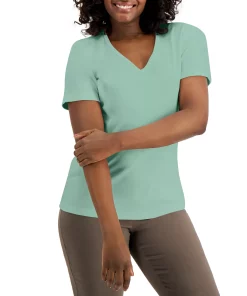 Karen Scott Cotton V-Neck Top, Created For Macy's -CeCe cloth-shop 21900079 fpx