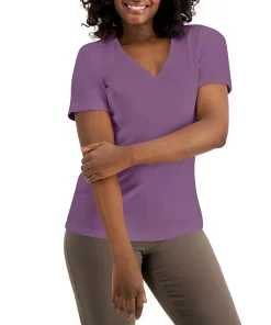 Karen Scott Cotton V-Neck Top, Created For Macy's -CeCe cloth-shop 21900080 fpx