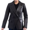 Anne Klein Women's Leather Double-Breasted Blazer Coat