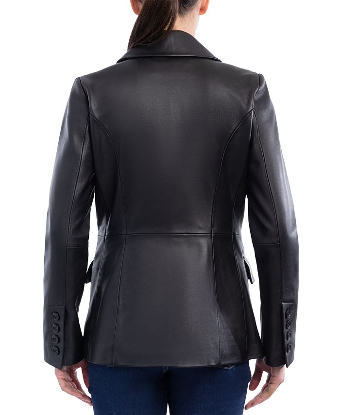 Women's Leather Double-Breasted Blazer Coat Anne Klein Women's Leather Double-Breasted Blazer Coat -CeCe cloth-shop