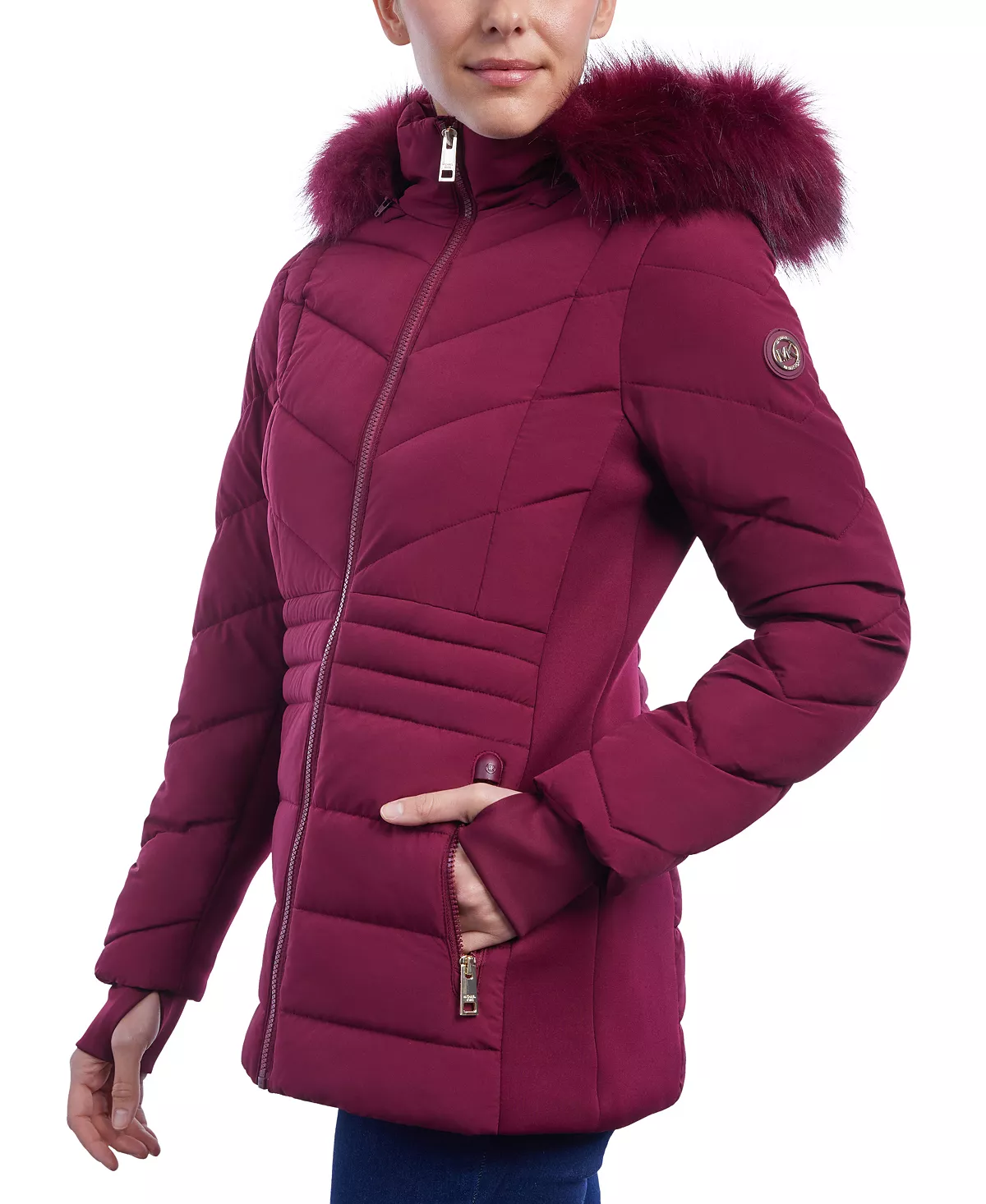 Women's Faux-Fur-Trim Hooded Puffer Coat, Created For Macy's Michael Kors Women's Faux-Fur-Trim Hooded Puffer Coat, Created For Macy's -CeCe cloth-shop