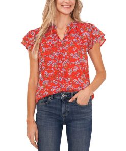 CeCe Women's Flutter Sleeve Floral Print Blouse