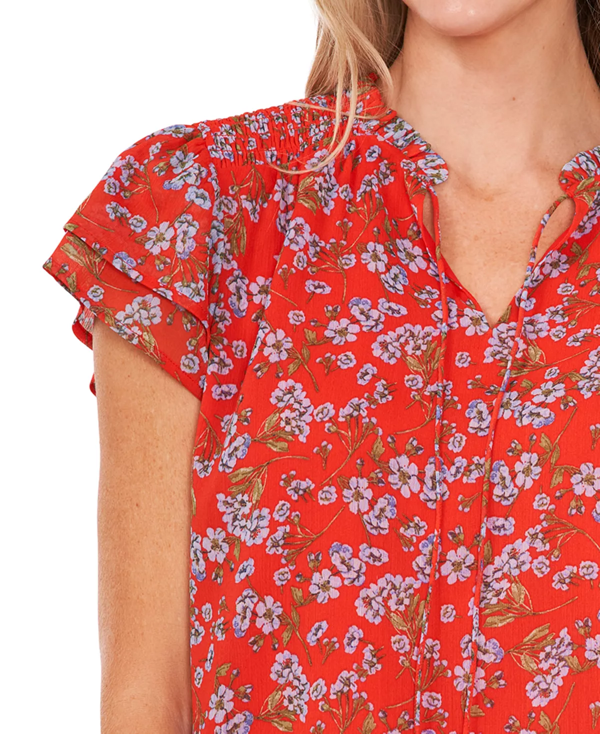 CeCe Women's Flutter Sleeve Floral Print Blouse - Image 3