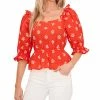 CeCe Embroidered Puff-Sleeve Cotton Top