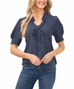 CeCe Women's Printed Tie-Neck Blouse Top
