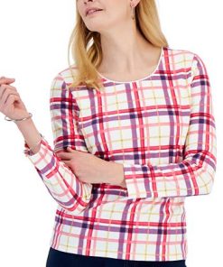 Karen Scott Women's Plaid Top, Created For Macy's -CeCe cloth-shop 21951444 fpx