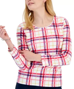 Karen Scott Women's Plaid Top, Created For Macy's -CeCe cloth-shop 21951444 fpx