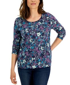 Karen Scott Women's Camo Fleur Top, Created For Macy's