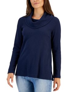 Karen Scott Women's Mini Waffle Cowlneck Top, Created For Macy's