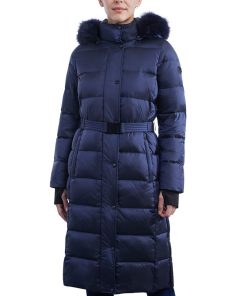 Michael Kors Women's Belted Faux-Fur-Trim Hooded Maxi Puffer Coat