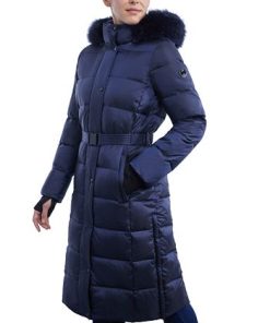 Michael Kors Women's Belted Faux-Fur-Trim Hooded Maxi Puffer Coat -CeCe cloth-shop 21959330 fpx