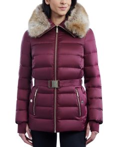 Michael Kors Women's Belted Faux-Fur-Trim Hooded Puffer Coat