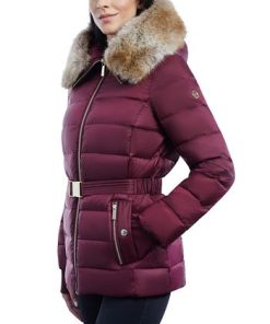 Michael Kors Women's Belted Faux-Fur-Trim Hooded Puffer Coat -CeCe cloth-shop 21959496 fpx