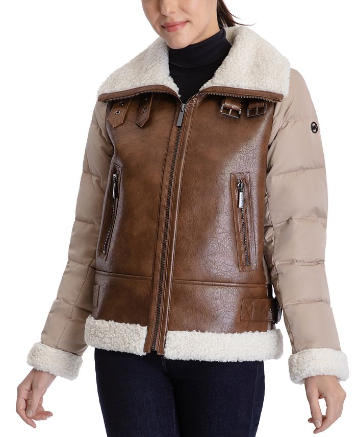 Women's Faux-Shearling Down Puffer Coat Michael Kors Women's Faux-Shearling Down Puffer Coat -CeCe cloth-shop