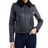Michael Kors Women's Fleece-Collar Leather Coat, Created For Macy's