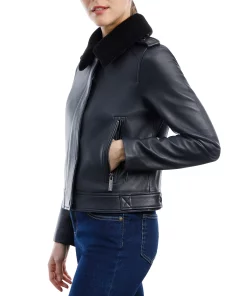 Michael Kors Women's Fleece-Collar Leather Coat, Created For Macy's -CeCe cloth-shop 21959767 fpx