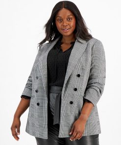 Bar III Plus Size Plaid Faux Double-Breasted Blazer, Created For Macy's