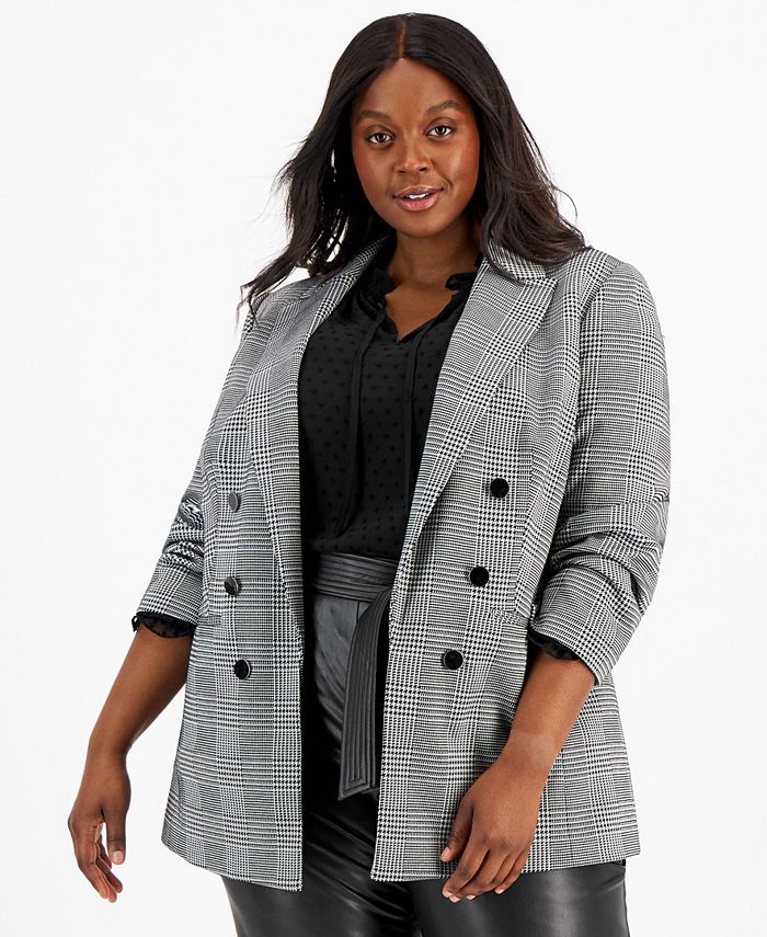 Plus Size Plaid Faux Double-Breasted Blazer, Created For Macy's Bar III Plus Size Plaid Faux Double-Breasted Blazer, Created For Macy's -CeCe cloth-shop