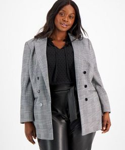 Bar III Plus Size Plaid Faux Double-Breasted Blazer, Created For Macy's 2 Bar III Plus Size Plaid Faux Double-Breasted Blazer, Created For Macy's -CeCe cloth-shop 21971365 fpx