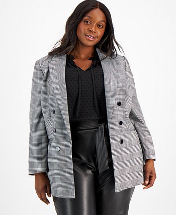 Plus Size Plaid Faux Double-Breasted Blazer, Created For Macy's Bar III Plus Size Plaid Faux Double-Breasted Blazer, Created For Macy's -CeCe cloth-shop
