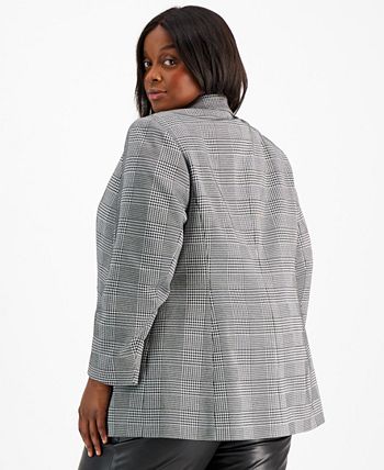 Plus Size Plaid Faux Double-Breasted Blazer, Created For Macy's Bar III Plus Size Plaid Faux Double-Breasted Blazer, Created For Macy's -CeCe cloth-shop