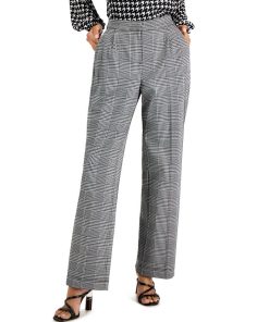 Bar III Women's Pleated Plaid Wide-Leg Pants, Created For Macy's