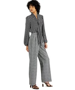 Bar III Women's Pleated Plaid Wide-Leg Pants, Created For Macy's -CeCe cloth-shop 21971432 fpx