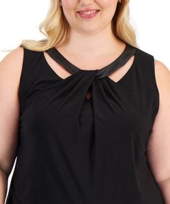 Kasper Plus Size Faux-Leather-Trim Twisted Top 2 Kasper Plus Size Faux-Leather-Trim Twisted Top -CeCe cloth-shop 21997427 fpx