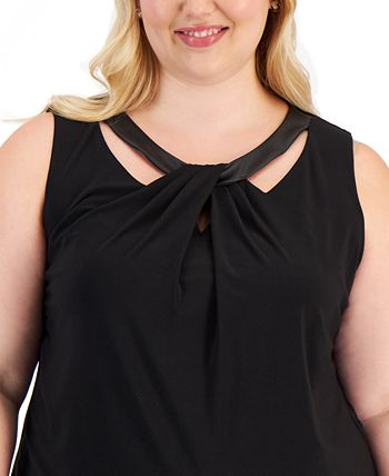 Plus Size Faux-Leather-Trim Twisted Top Kasper Plus Size Faux-Leather-Trim Twisted Top -CeCe cloth-shop