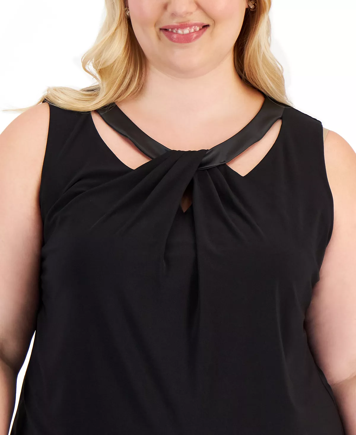 Plus Size Faux-Leather-Trim Twisted Top Kasper Plus Size Faux-Leather-Trim Twisted Top -CeCe cloth-shop