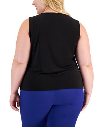 Plus Size Faux-Leather-Trim Twisted Top Kasper Plus Size Faux-Leather-Trim Twisted Top -CeCe cloth-shop
