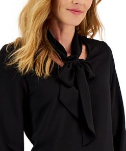 Kasper Women's Long Sleeve Bow Blouse, Regular And Petite Sizes 2 Kasper Women's Long Sleeve Bow Blouse, Regular And Petite Sizes -CeCe cloth-shop 21997508 fpx