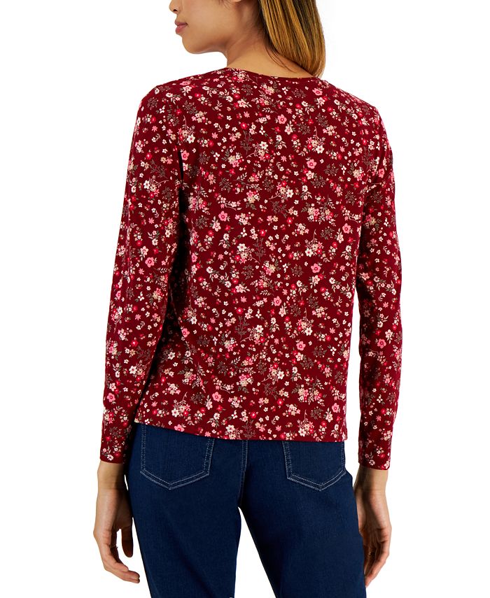 Women's Printed Long-Sleeved T-Shirt, Created For Macy's Style & Co Women's Printed Long-Sleeved T-Shirt, Created For Macy's -CeCe cloth-shop
