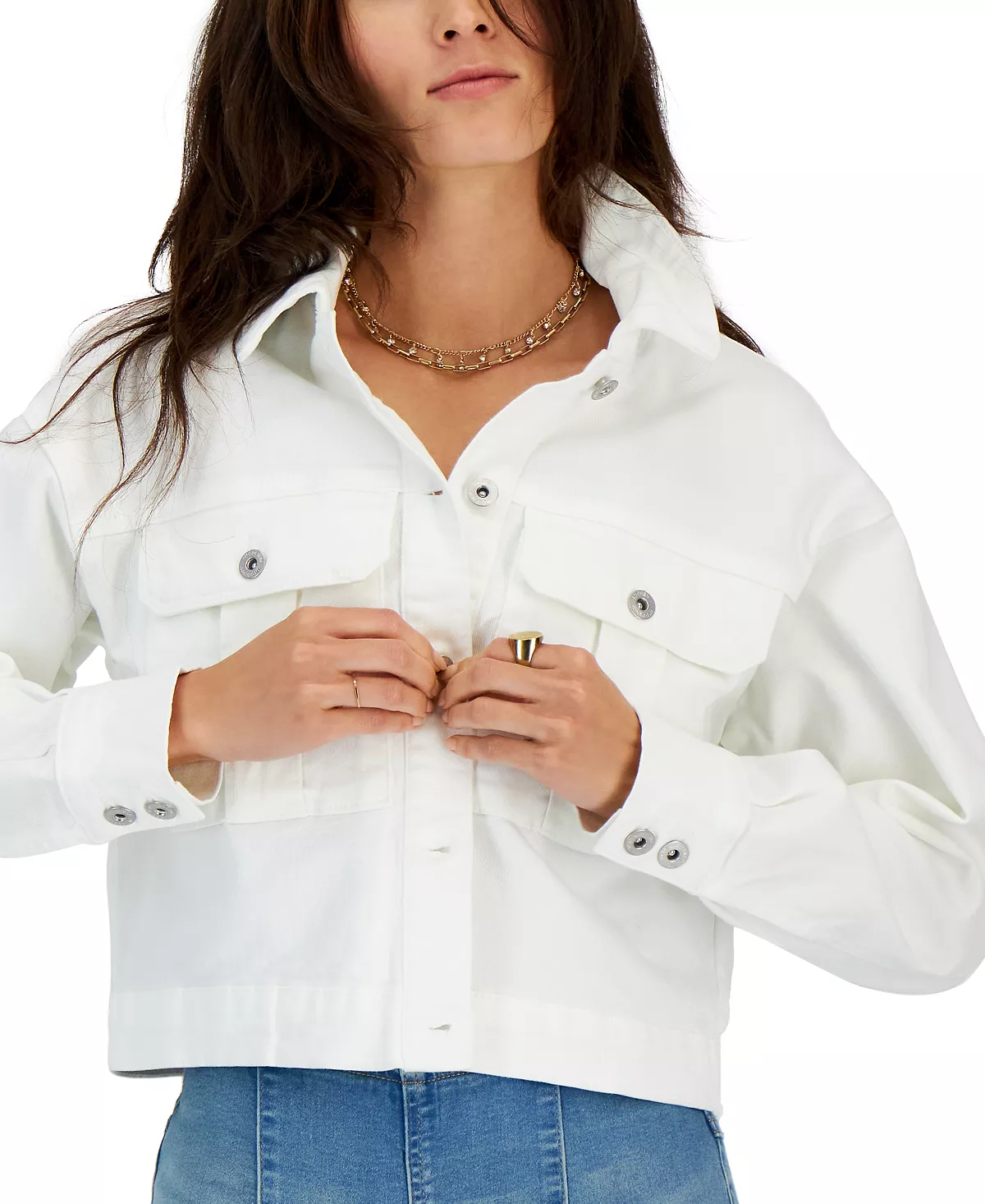 INC International Concepts Women's Cropped Denim Jacket, Created For Macy's - Image 3