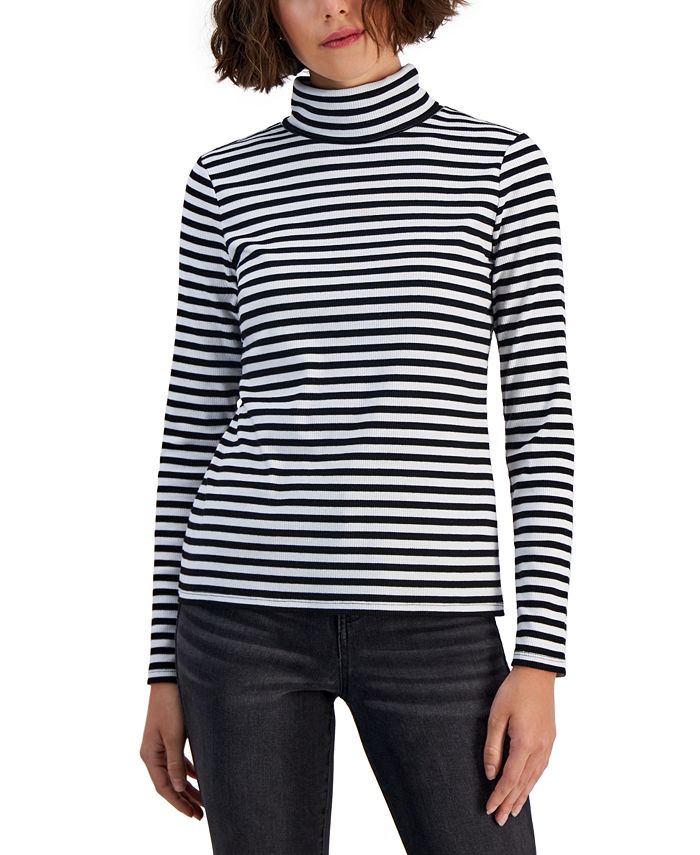 Women's Striped Ribbed Turtleneck Top, Created For Macy's Style & Co Women's Striped Ribbed Turtleneck Top, Created For Macy's -CeCe cloth-shop