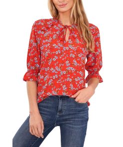 CeCe Women's Tie Neck Floral Print Blouse