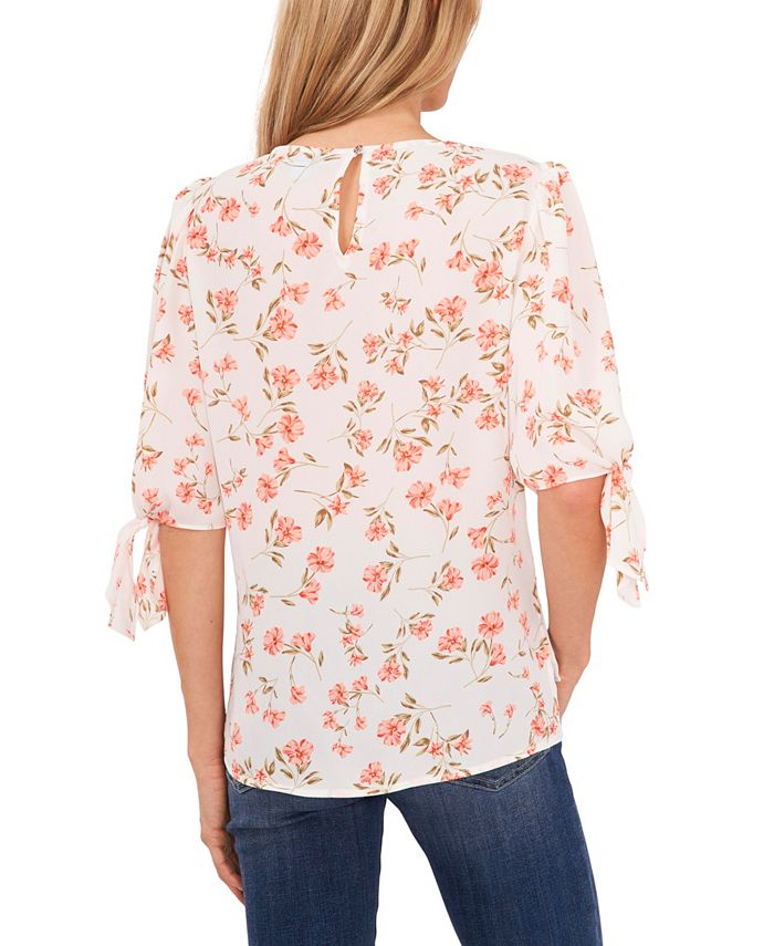 Women's Coastal Floral Tie Sleeve Blouse CeCe Women's Coastal Floral Tie Sleeve Blouse -CeCe cloth-shop