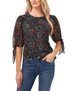 CeCe Women's Printed Clip Dot Tie Sleeve Blouse