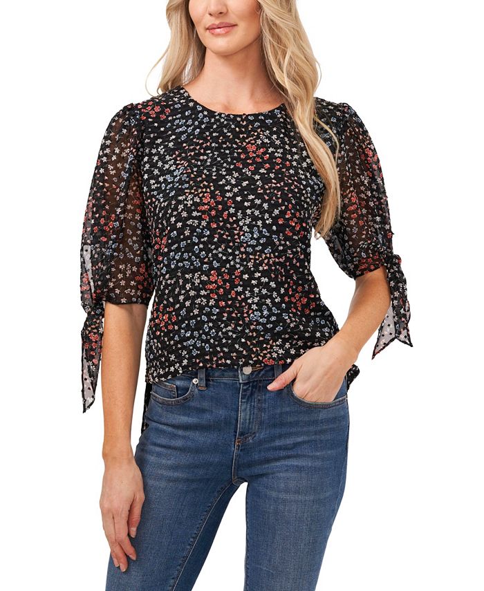 Women's Printed Clip Dot Tie Sleeve Blouse CeCe Women's Printed Clip Dot Tie Sleeve Blouse -CeCe cloth-shop