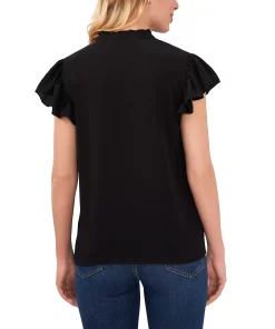 CeCe Women's Smocked Tie Neck Flutter Sleeve Blouse -CeCe cloth-shop 22021256 fpx