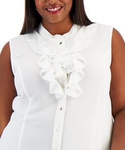 Kasper Plus Size Ruffled Button-Up Blouse -CeCe cloth-shop 22031406 fpx