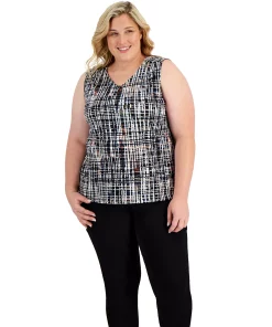 Kasper Plus Size Printed Keyhole Top -CeCe cloth-shop 22033547 fpx