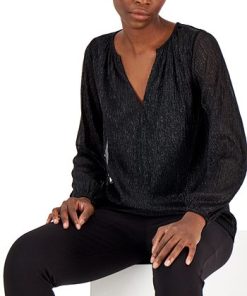 Alfani Women's Pleated Long-Sleeve Shimmer Top, Created For Macy's -CeCe cloth-shop 22042810 fpx