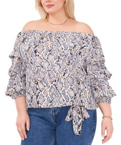 Vince Camuto Plus Size Snake-Print Off-The-Shoulder Balloon-Sleeve Blouse