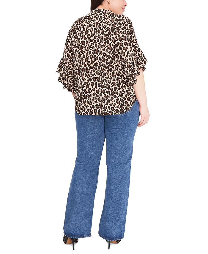 Vince Camuto Plus Size Printed Ruffle-Sleeve Henley Top 4 Vince Camuto Plus Size Printed Ruffle-Sleeve Henley Top - Image 4