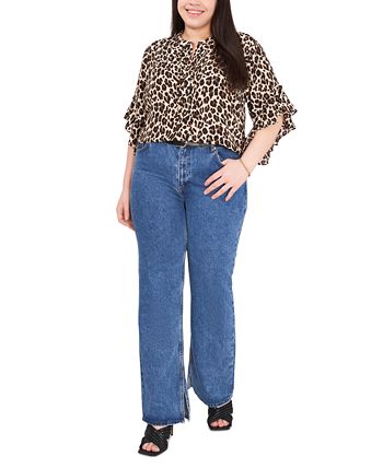 Vince Camuto Plus Size Printed Ruffle-Sleeve Henley Top 3 Vince Camuto Plus Size Printed Ruffle-Sleeve Henley Top - Image 3