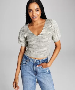 And Now This Women's Space-Dye Puff-Sleeve Knit Top -CeCe cloth-shop 22129379 fpx