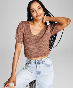 And Now This Women's Space-Dye Puff-Sleeve Knit Top -CeCe cloth-shop 22129383 fpx