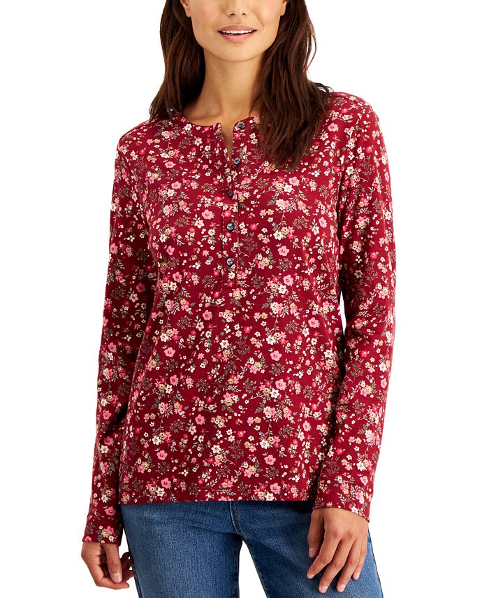 Women's Buttoned Long Sleeve Top, Created For Macy's Style & Co Women's Buttoned Long Sleeve Top, Created For Macy's -CeCe cloth-shop