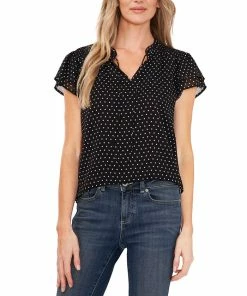 CeCe Women's Printed Flutter-Sleeve Top